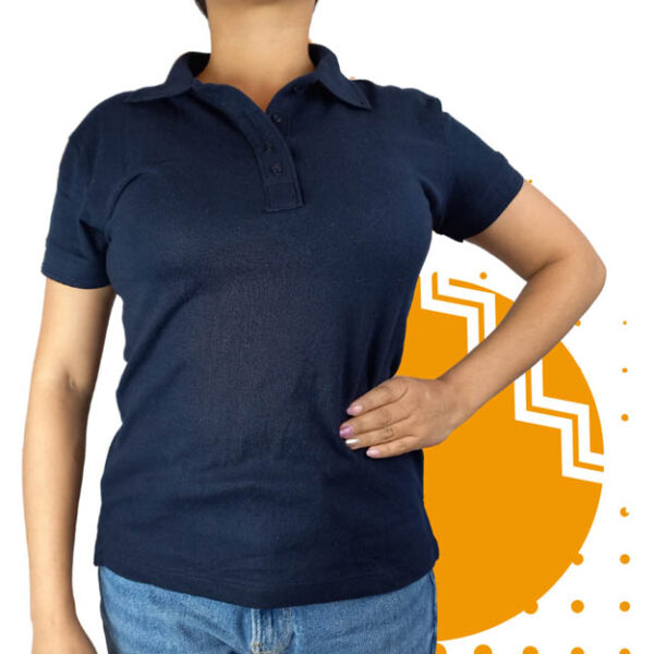 Playera polo mujer azul marino. Ideal para personalizar con tu logo.