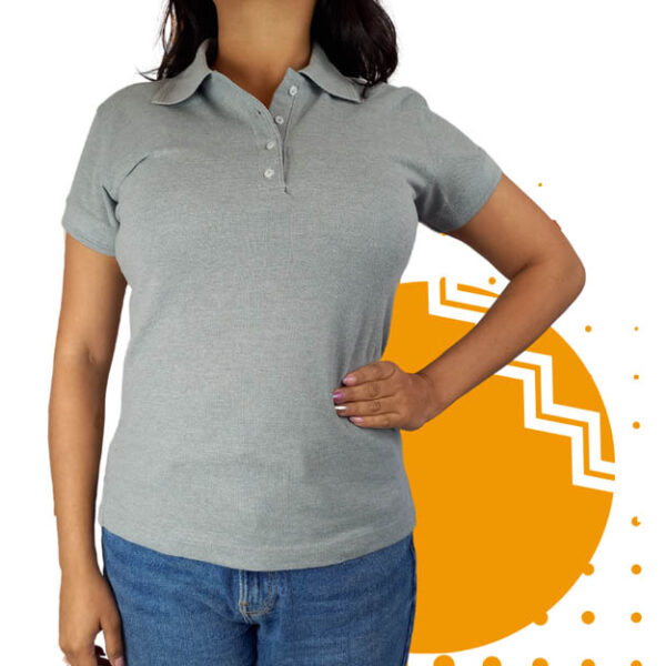 Playera polo mujer gris claro. Ideal para personalizar con tu logo.