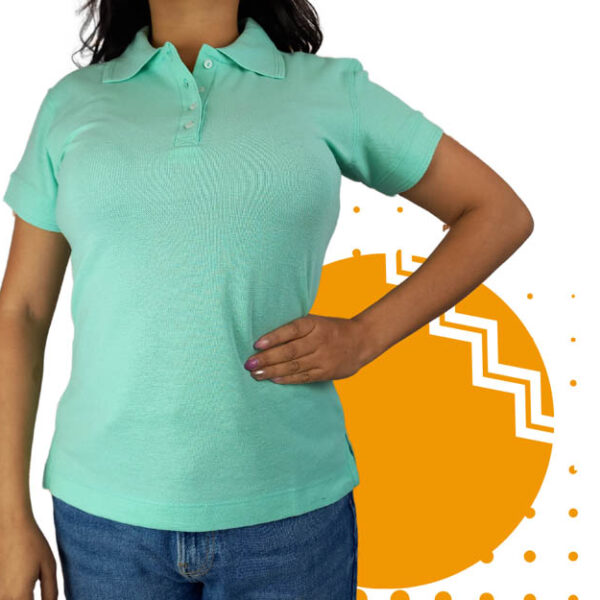 Playera polo mujer verde menta. Ideal para personalizar con tu logo.